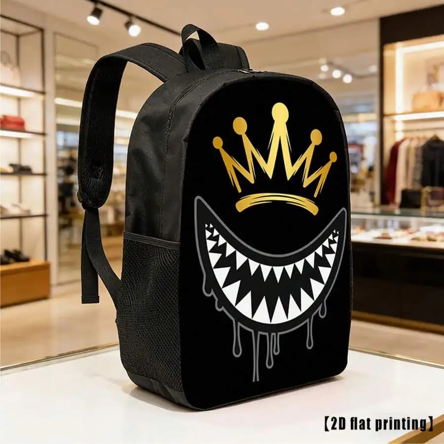 Crown Tooth Graphic Unisex Backpack Lightweight Large Capacity With Adjustable Straps Side Pockets For Casual Commuting Laptop