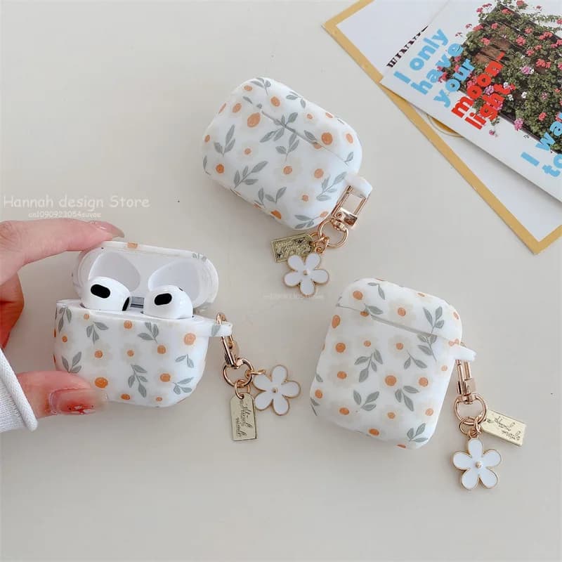 For Apple AirPods 4 ANC Flower Print Earphone Case For AirPods 2 3 Pro2 Silicone Soft Wireless Headphones Cover With Keychain