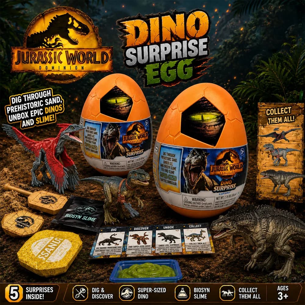 Jurassic World: Uovo Sorpresa Dinosauro per Bambini - Kit Scavo con Slime e Figure Dinosauro da Collezione - Giocattoli Unboxing Uovo Sorpresa