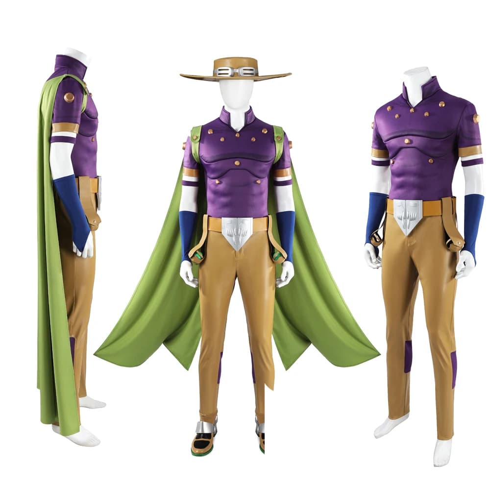 Cosplay Costume by Gyro Zeppeli from JoJo's Bizarre Adventure Steel Ball Run, with Mantle, Hat, Belt, Gloves and Accessories