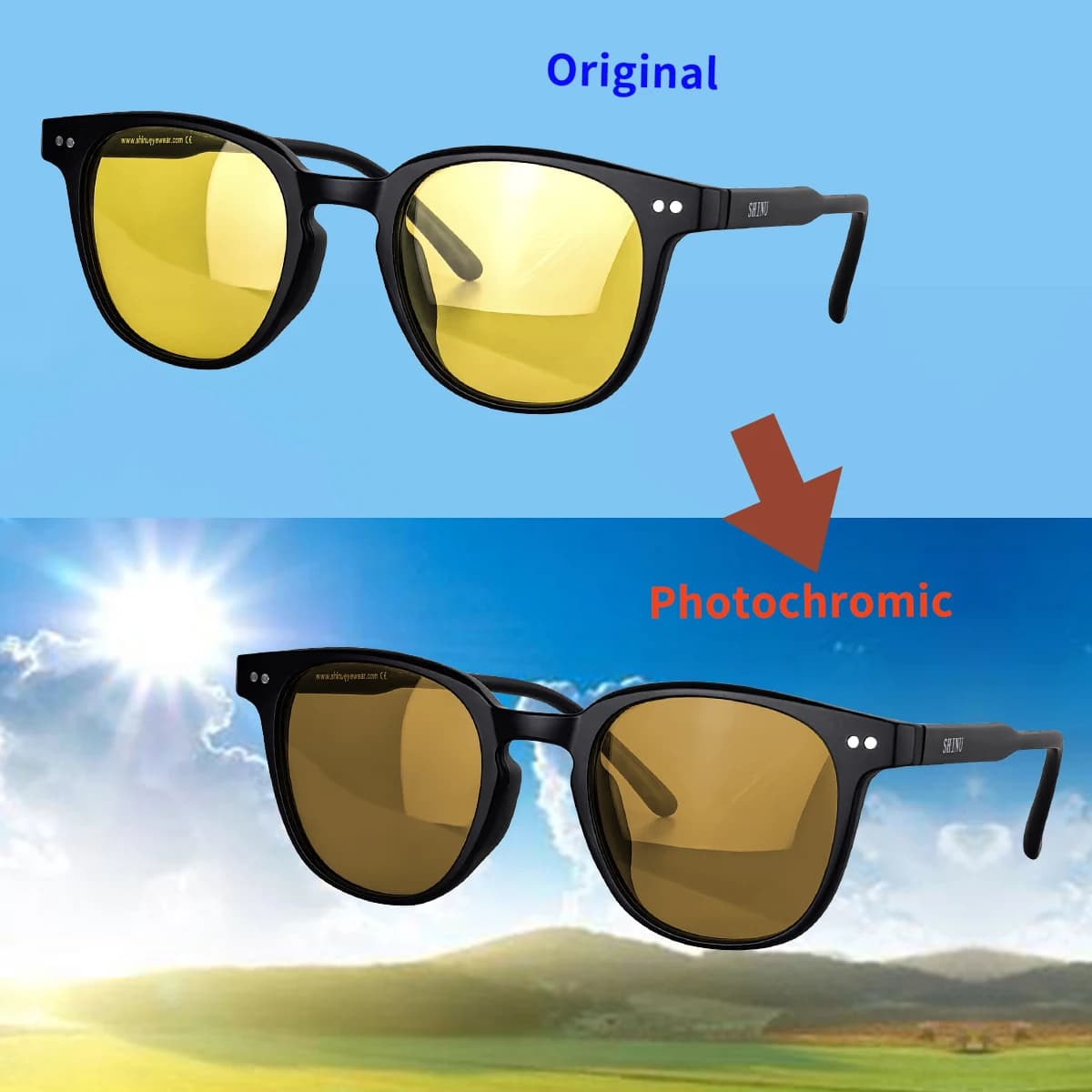 SHINU Night Vision Glasses Man Polarized Photochromic Sunglasses Blue Light Filers Office Working Night Driving Glasses Women