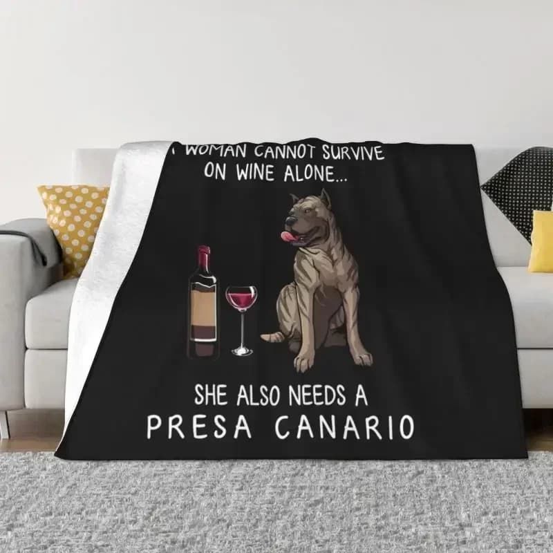 Coperta per cani divertente con stampa 'Presa Canario And Wine', calda in flanella, per amanti dei cuccioli, utilizzabile come coperta decorativa per letto e tappeto da viaggio