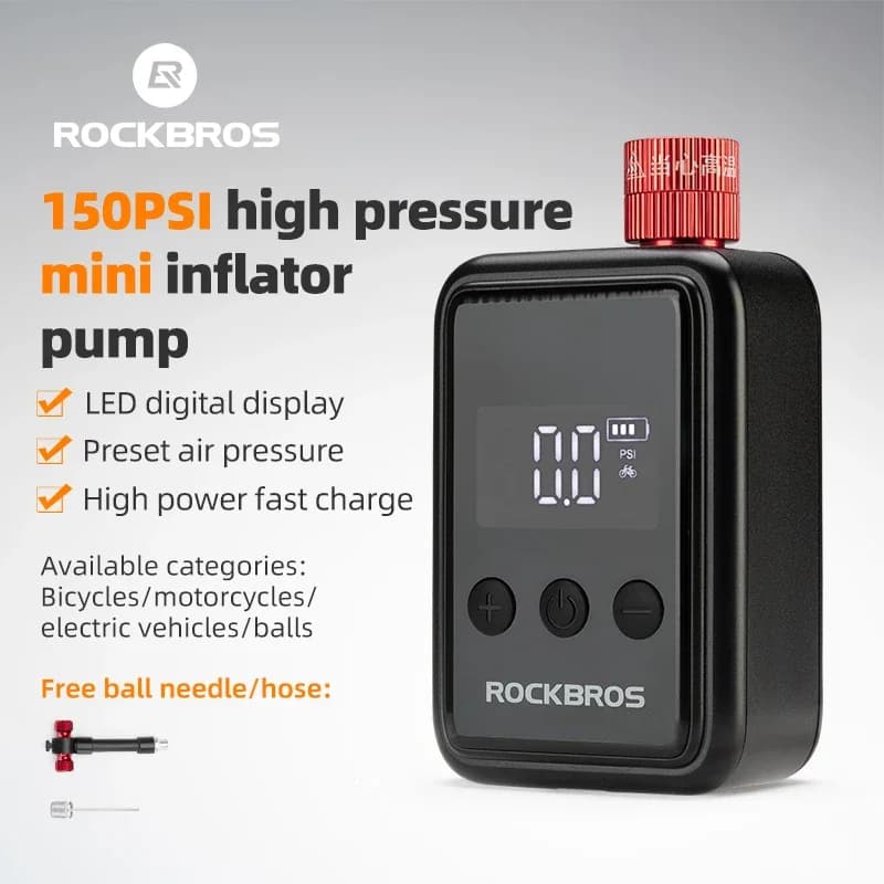 ROCKBROS Bike Electric Air Pump 150 PSI With Digital Pressure Silicone Protective Case Portable MINI Fast Bicycle Tire Inflator
