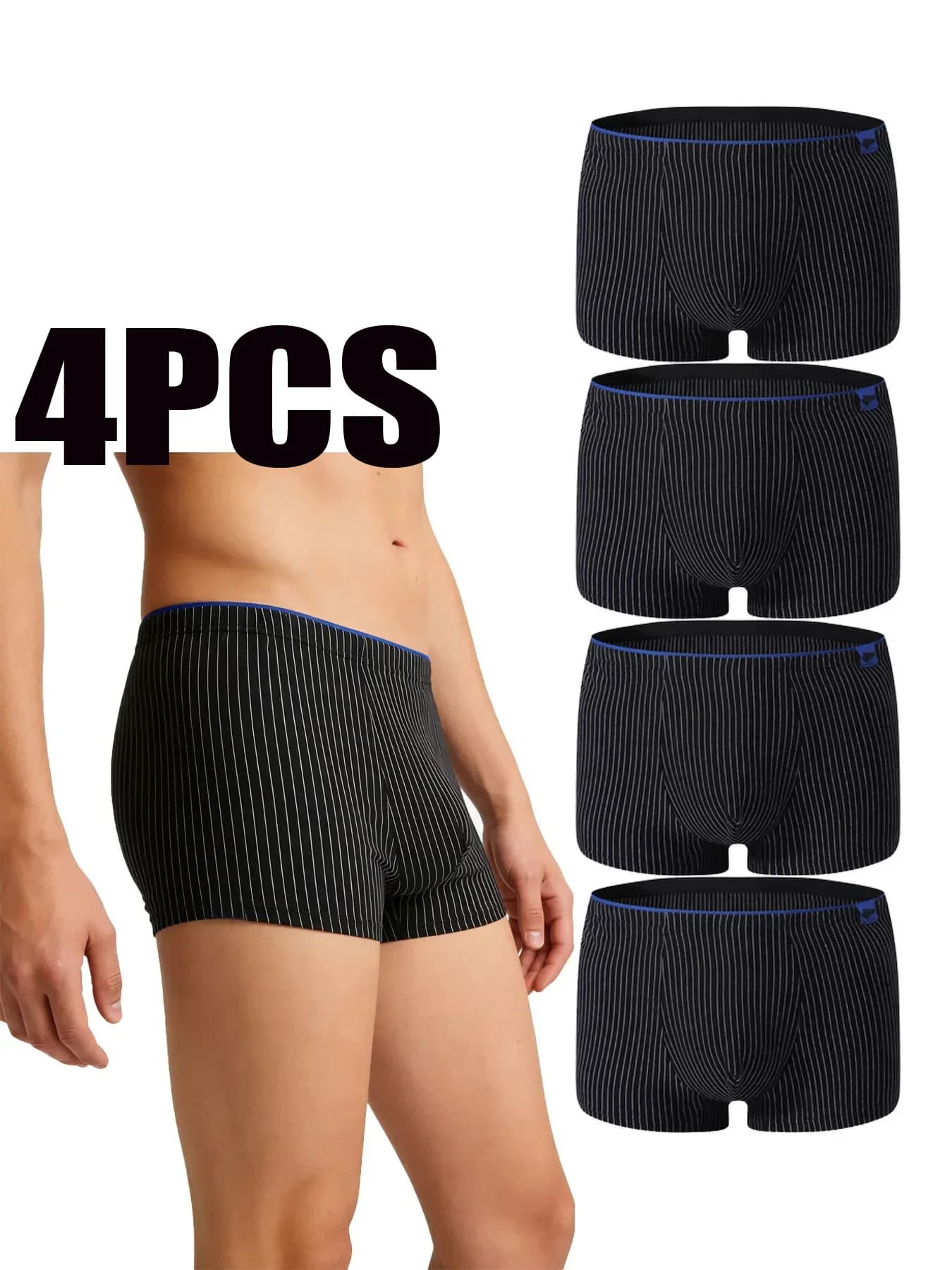 4-piece set! Men's underwear cotton stripe fashion trend elastic waist waist comfortable men's boxer briefs