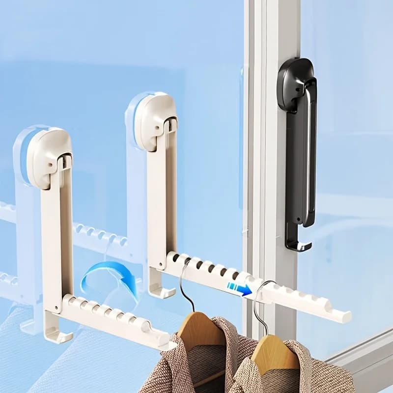 1-Piece Suction Cup Telescopic Clothes Drying Rack, No Drilling Required, Foldable, Compatible with Various Hangers and Towels