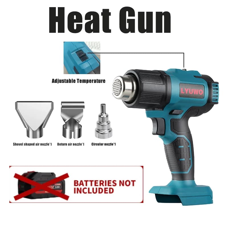 Pistola ad aria calda senza fili 18V/21V, pistola termoretraibile, pistola per riscaldamento elettrico portatile industriale, temperatura adatta per batteria Makita