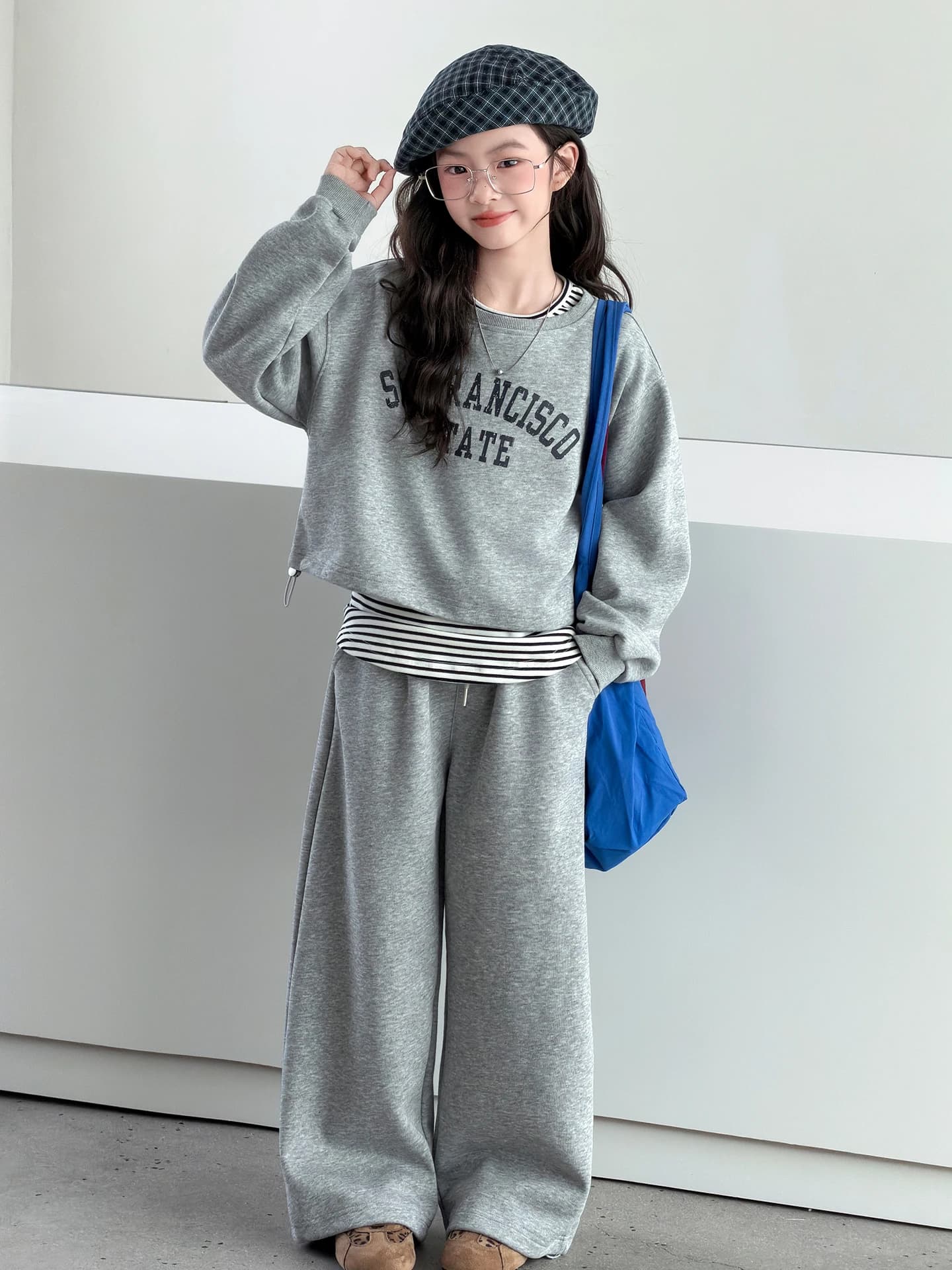 Spring Casual Children's Outfit Set Girls' Wide Leg Pants Tee Piece Set Trendy Korean Sle Kids' Clothing Spring Hoodie