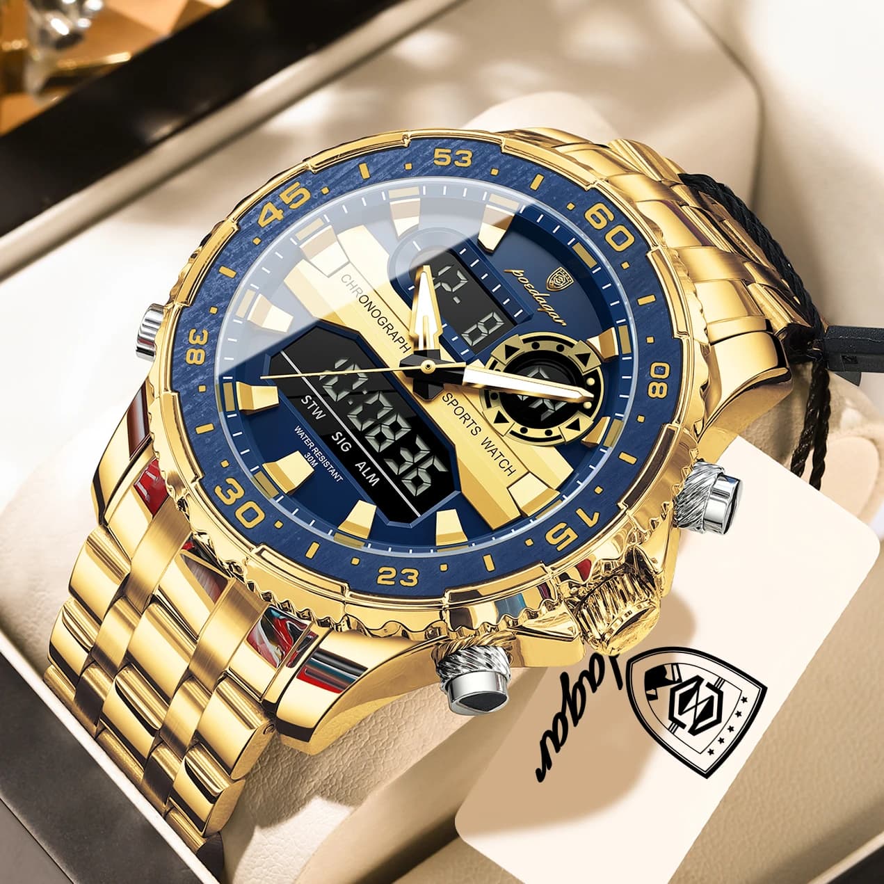 Orologio Digitale da Uomo POEDAGAR, LED Luminoso con Data e Giorno, Orologio al Quarzo Militare, Doppio Fuso Orario, Elettronico da Uomo per Affari