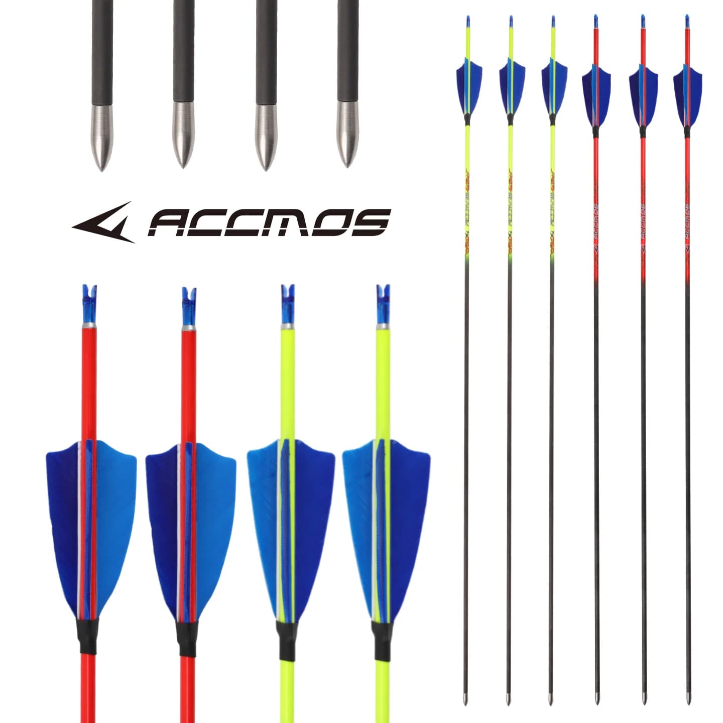 Target Shooting Carbon Arrows 4.2mm ID Shaft ±0.003 Straightness Spine 400-1000 with Blue Natural Feathers for Archery Hunting