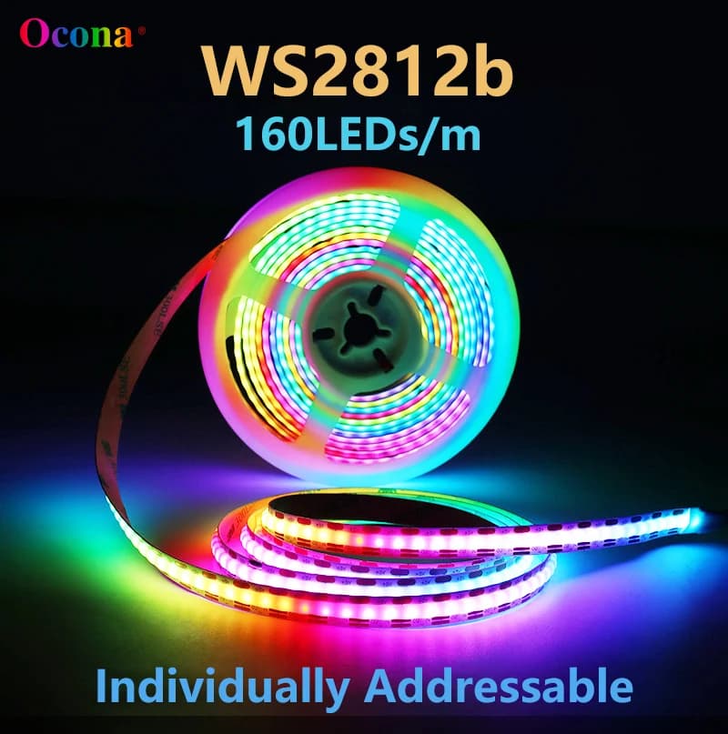 WS2812B IP65 DC5V SPI RGB-IC Striscia luminosa 160 LED indirizzabile individualmente Pixel intelligenti Luce a nastro Nero Bianco Impermeabile