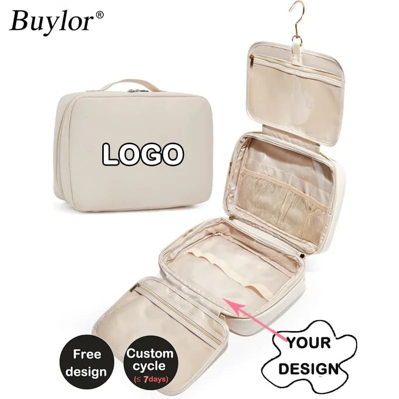 Borsa da Viaggio per Trucco Buylor con 4 Scomparti, Borsa Cosmetica in Pelle PU, Borsa Multistrato per Articoli da Toeletta per Uomo e Donna