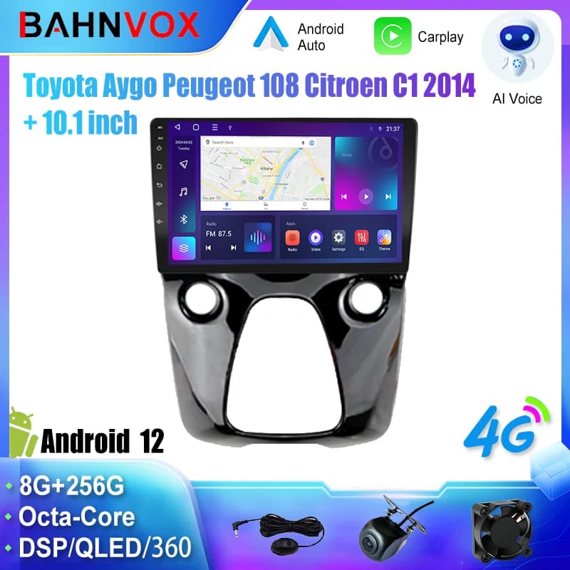 Autoradio Android Carplay per Toyota Aygo Peugeot 108 Citroen C1 2014 Navigazione GPS Lettore multimediale Schermo stereo record a nastro
