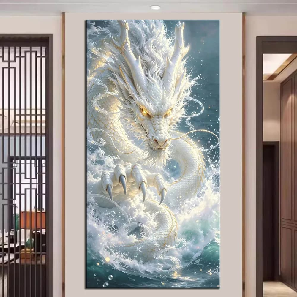 DIY Diamond Painting Cross Stitch White Dragon and Green Dragon Picture Full Drills Diamond Mosaic New Collection Home Decor