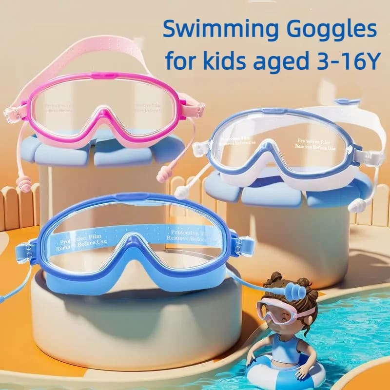 High-definition children's swimwear for boys and girls, anti-fog swim glasses, big framed goggles, comfortable Sili