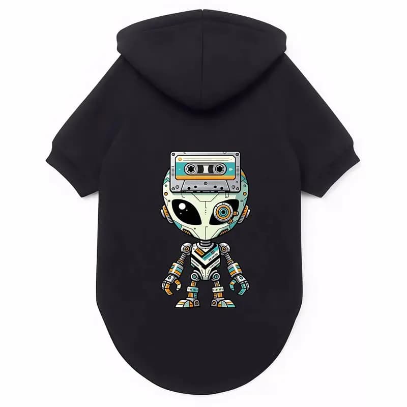 Cute Alien Dog Hoodie, Fun Cassette Tape Print, Pet Autumn Winter Warm Coat