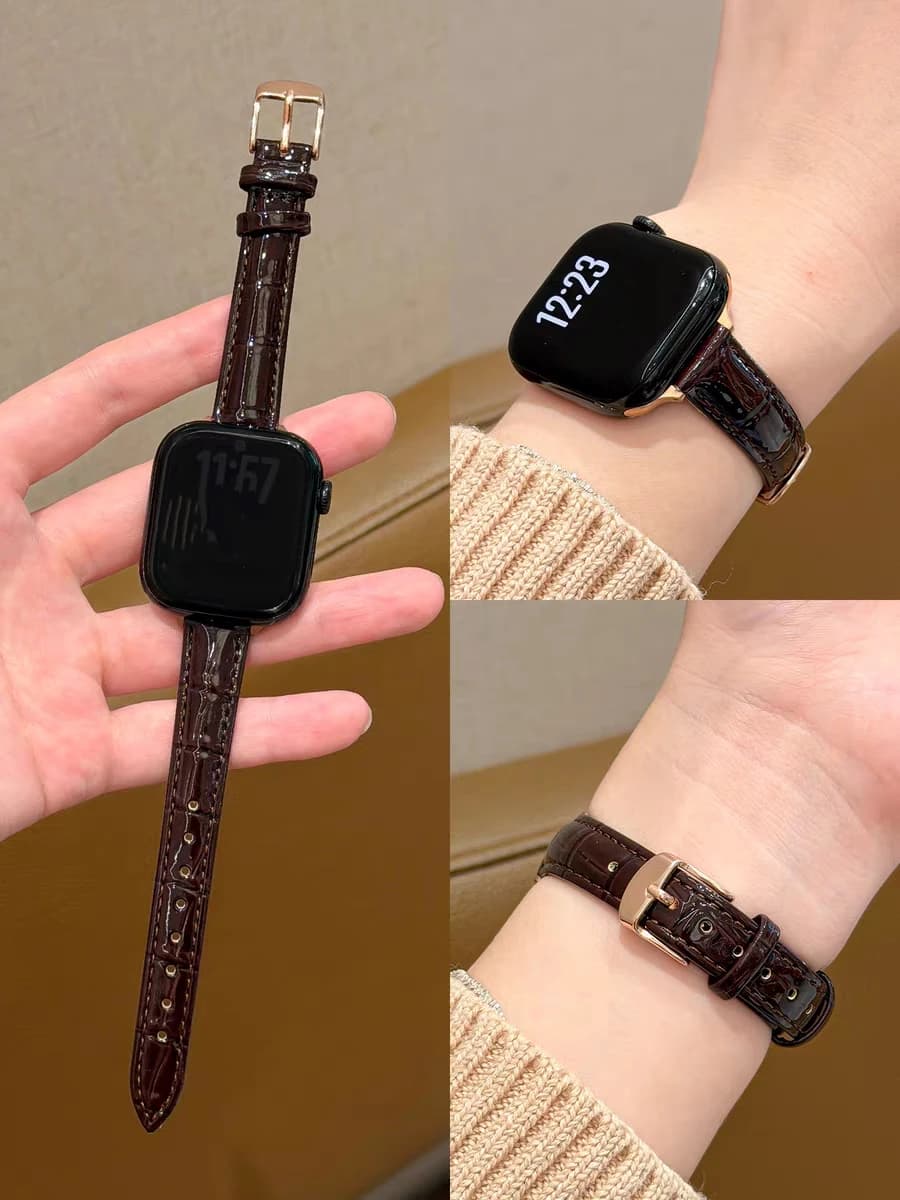 Nuovo Cinturino Sottile in Pelle Effetto Ghiaccio per Apple Watch, Correa Sottile da Donna 38mm 40mm 41mm 42mm 44mm 45mm 49mm