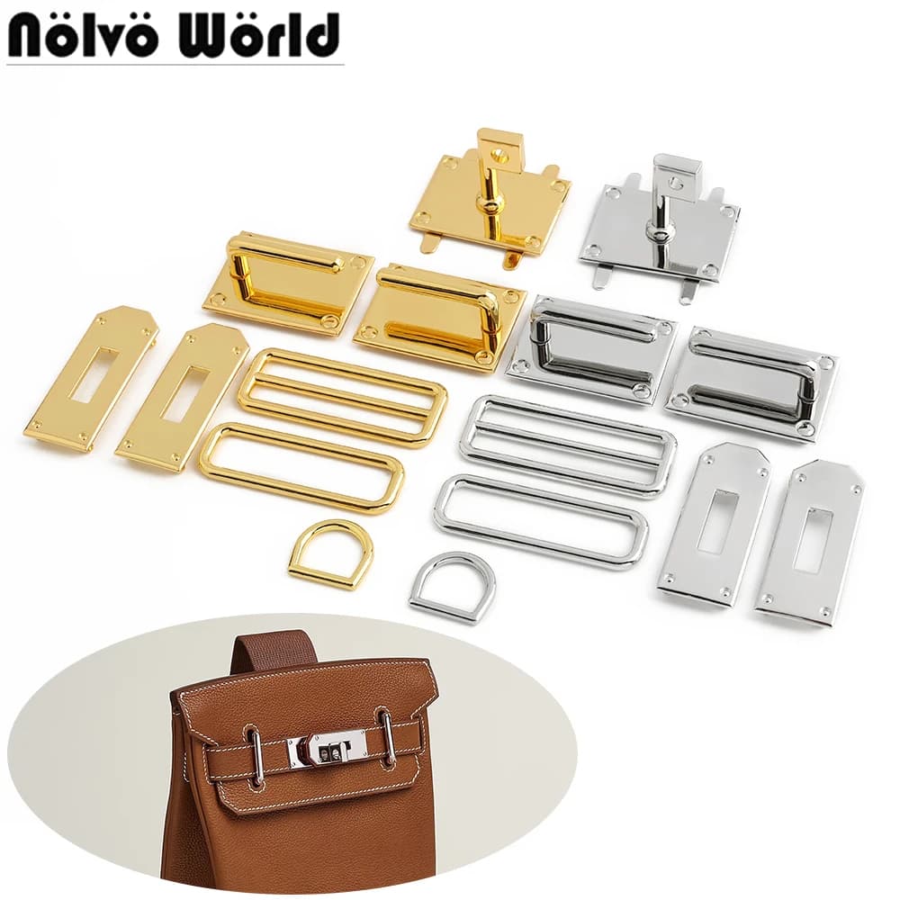 1/5/8 set set completo di borse da petto in metallo artigianale in pelle serrature serratura rotante quadrata per accessori kit hardware borsa