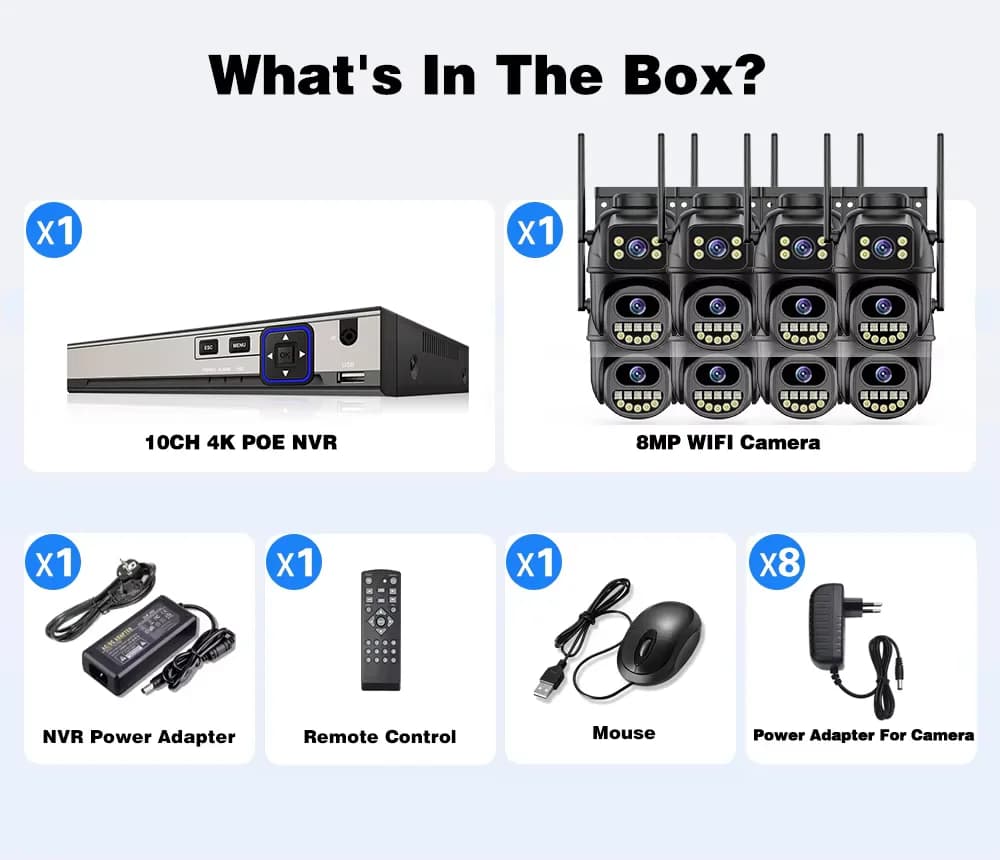Sistema di Sorveglianza POE 10CH NVR 4K 8MP XMEYE con Telecamera PTZ a Doppia Lente, Rilevamento Umano, Kit di Videosorveglianza WIFI