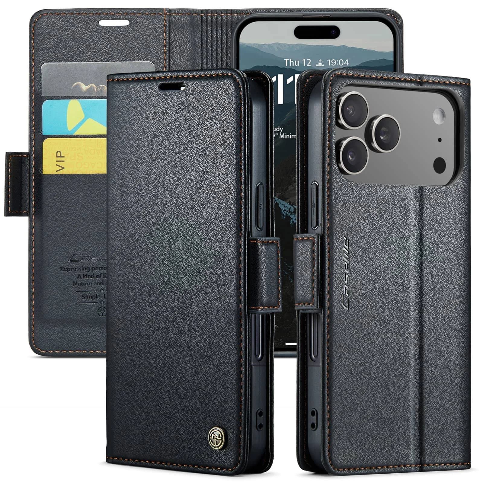 Per iPhone 17 Pro Max 17 Air 17 Custodia con porta carte, custodia a portafoglio con blocco RFID, chiusura magnetica con cavalletto in pelle resistente