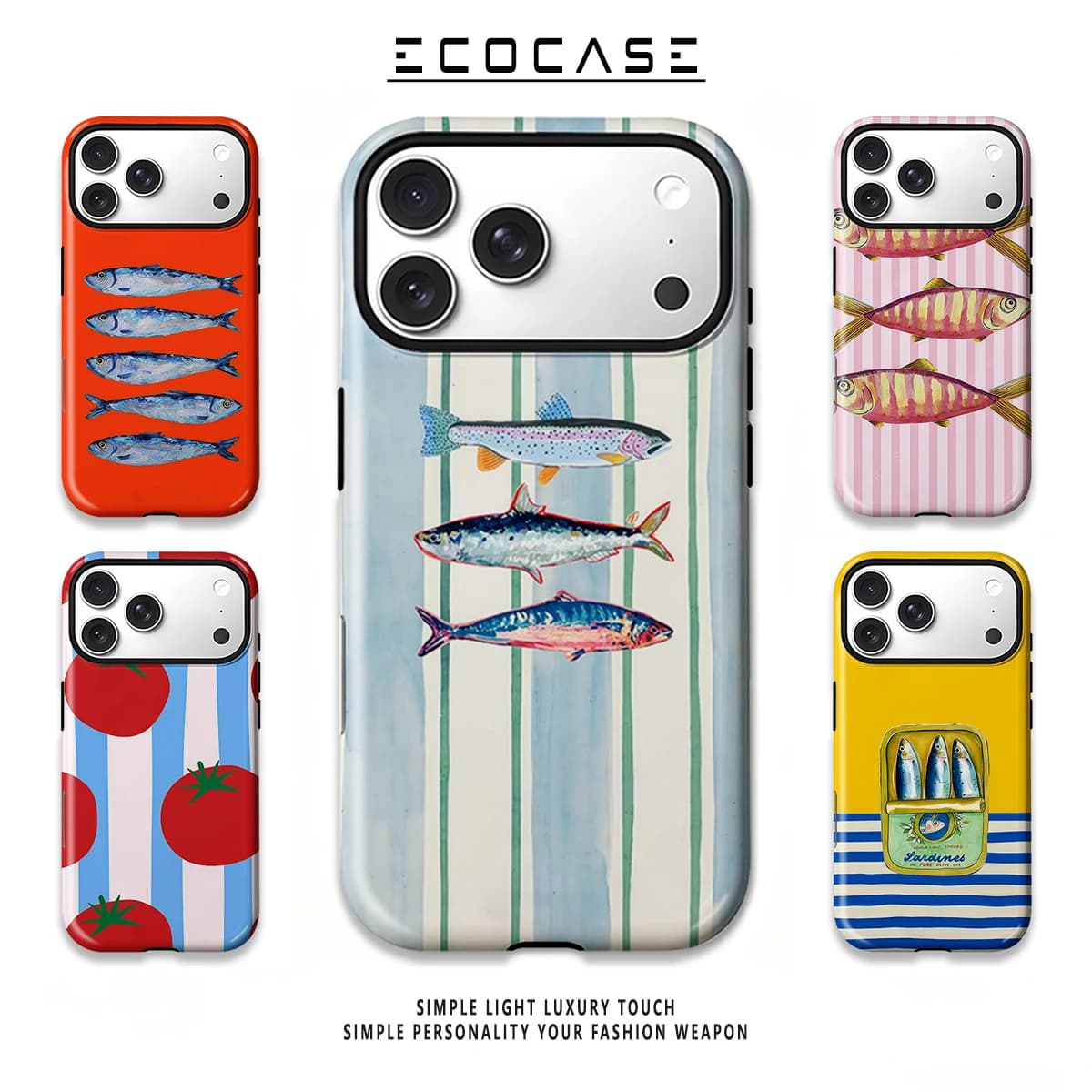 Striped Fishes Illustration Art Glossy Phone Case For Magsafe For iPhone 17 16 15 14 Plus 13 Pro Max Film 2-in-1 Bumper