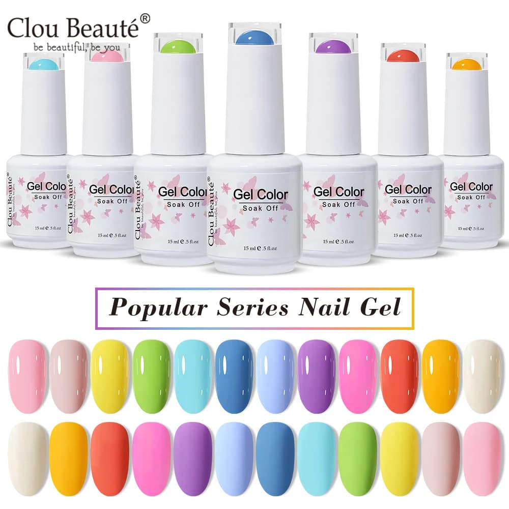 Clou Beaute 15ml Smalto gel per unghie Pigmento di alta qualità Nail Art Primavera Estate Colore brillante Gel Vernice Base gel UV Top Coat