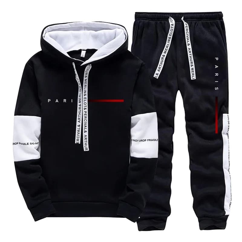 Set da Uomo Moda Parigina: Felpa con Cappuccio e Pantaloni Sportivi, Abbigliamento Casual Quotidiano per Tutte le Stagioni, Tuta da Jogging