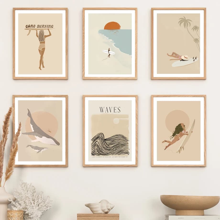1pc frameless Canvas painting Summer Sea Beach Surf Whale Sun Vacation Posters Prints Canvas Painting Nordic Wall Art Picture