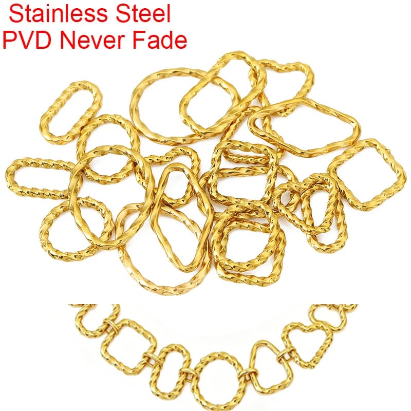 10 pezzi di anelli a gancio a spirale chiusi in acciaio inossidabile, a forma di cuore e quadrati, con rivestimento PVD che non sbiadisce, connettori per collane per la creazione di gioielli