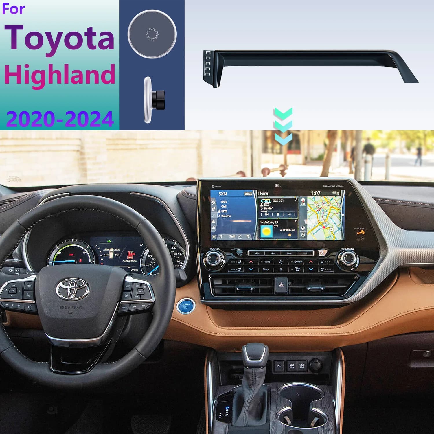 Per Toyota Highlander 2020 2021-2024 XU70 supporto per telefono da auto schermo Base fissa supporto di ricarica Wireless magnetico per auto supporto MagSafe
