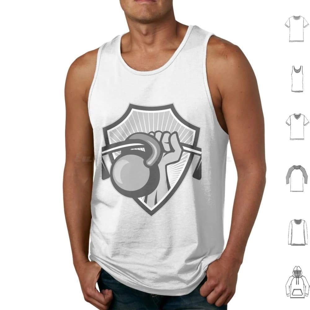 Hand Lifting Balancing Kettlebell Crest Canotte Grey Scale Sleeveless Vest Hand Lifting Balancing Weights
