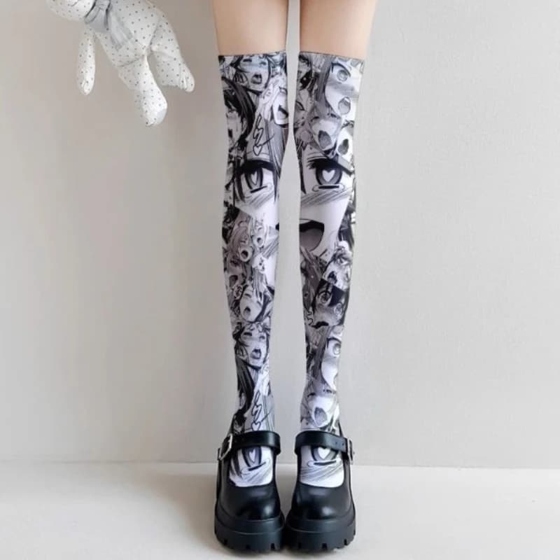 60 cm/75 cm Anime stockings printed thin women's spring and autumn Japanese Lolita cute over the knee along cosplay women's socks