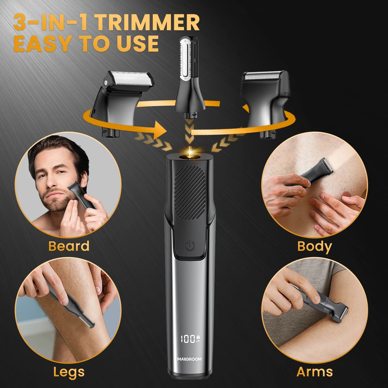 MAXGROOM Men's Electric Haircuts IPX6 Two-sided Blade Waterproof Body Hair Shaver for Inguine Pubic Body Hair Washer