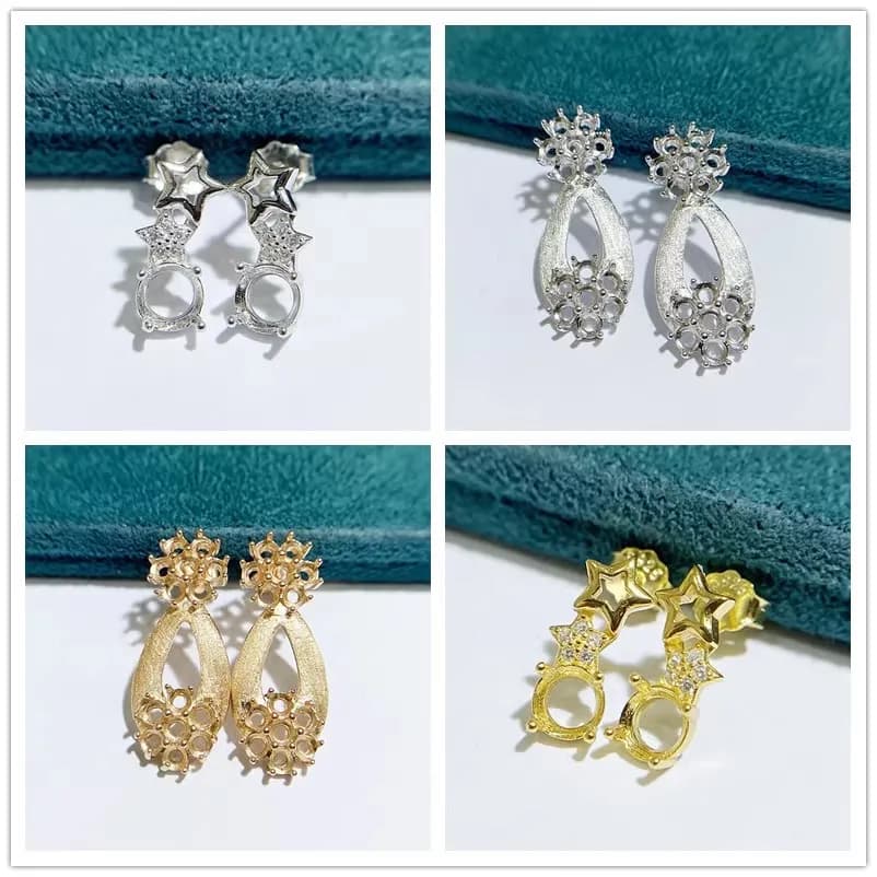 MeiBaPJ 3mm/5mm Round Stones FAI FROM TE 925 Silver Set Empty Earrings with Fashion Pin Fine Band Wedding Jewelry for Women