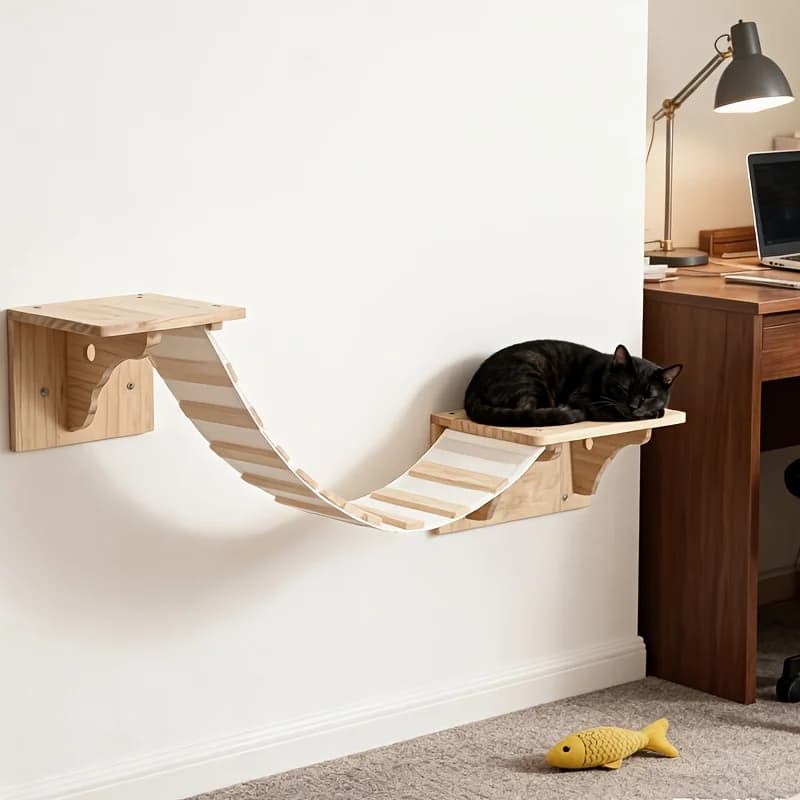 Mensole da arrampicata a parete per gatti Set di mobili a parete 2 ripiani con 1 scala a ponte per accessori per letto a torre per gatti da interni
