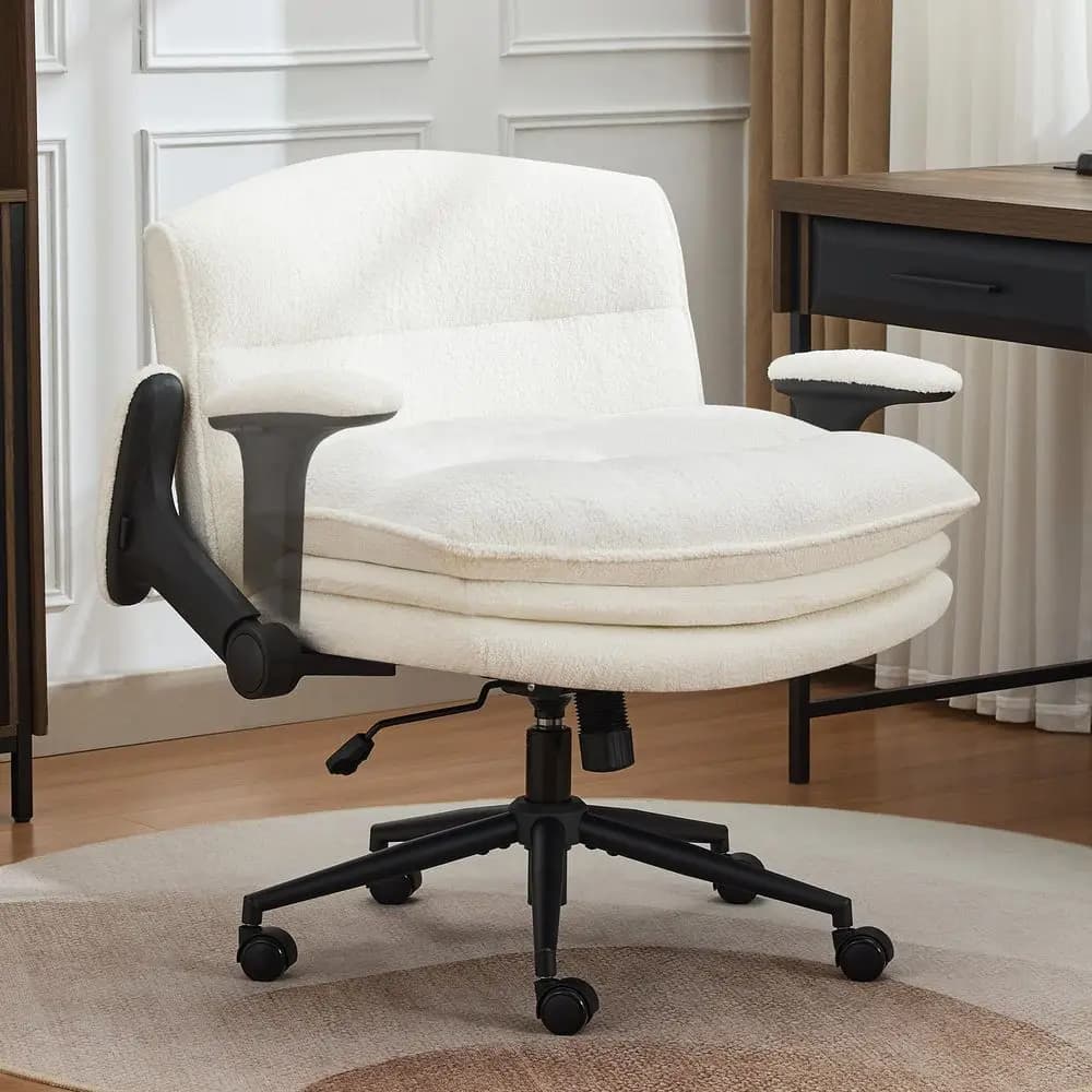 Sedia Cross con braccioli ribaltabili, sedia a gambe incrociate larga con cuscino a 3 strati, sedia da ufficio ergonomica con ruote, girevole
