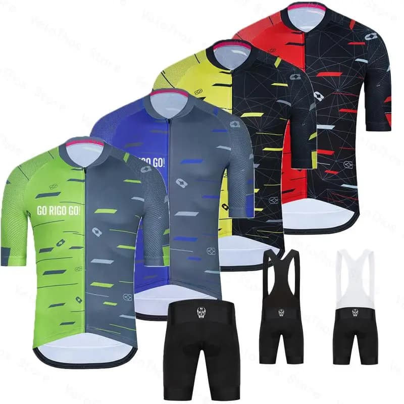 Go Rigo Go Cycling Set Men Summer Breathable Short Sleeve Jersey and Bib Shorts Pro Race Bicycle Clothing Suit MTB Ropa Maillot