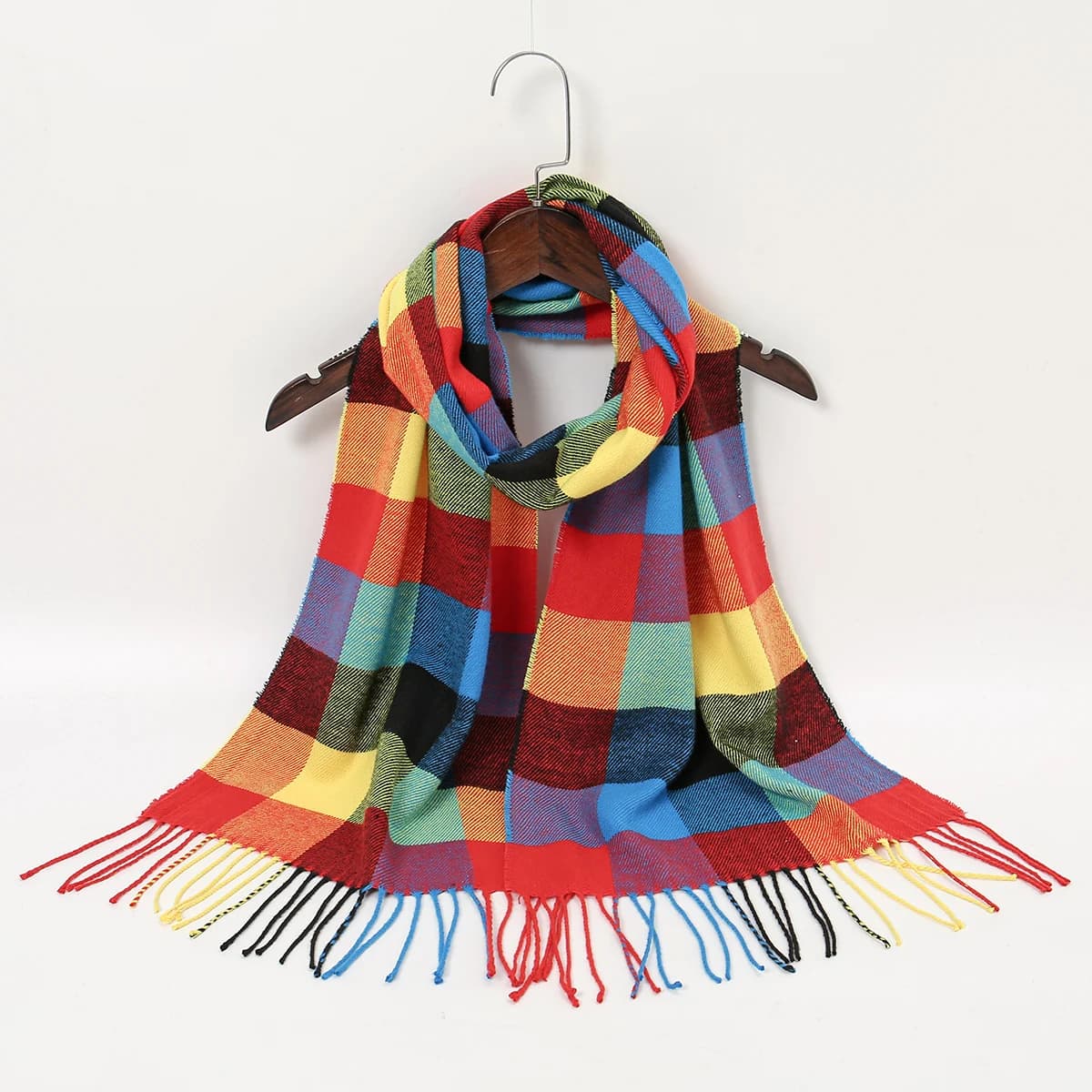 Sciarpa di cashmere finta scozzese invernale di moda di vendita calda Mantieni caldo scialle con nappa per donna Pashmina antivento all'aperto 190 * 30 cm