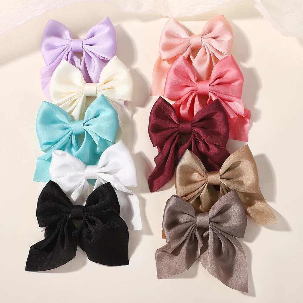 2pcs 3.3inch Solid Color Hair Bows With Clips For Girls Ponytail Hairgrips Headwear Baby Hair Accessories Baby Hair Clips Gifts