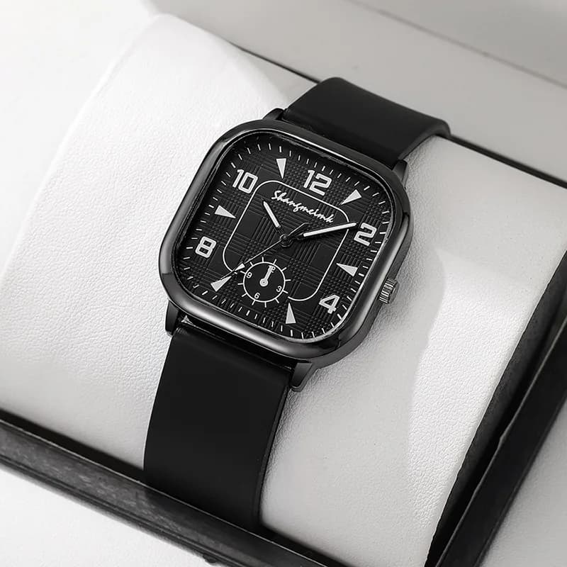 Men's Creative Watch Fashion Square Quartz Wrist Watch for Men Casual Silicone Strap Dial Rome Watches Relogios Masculino