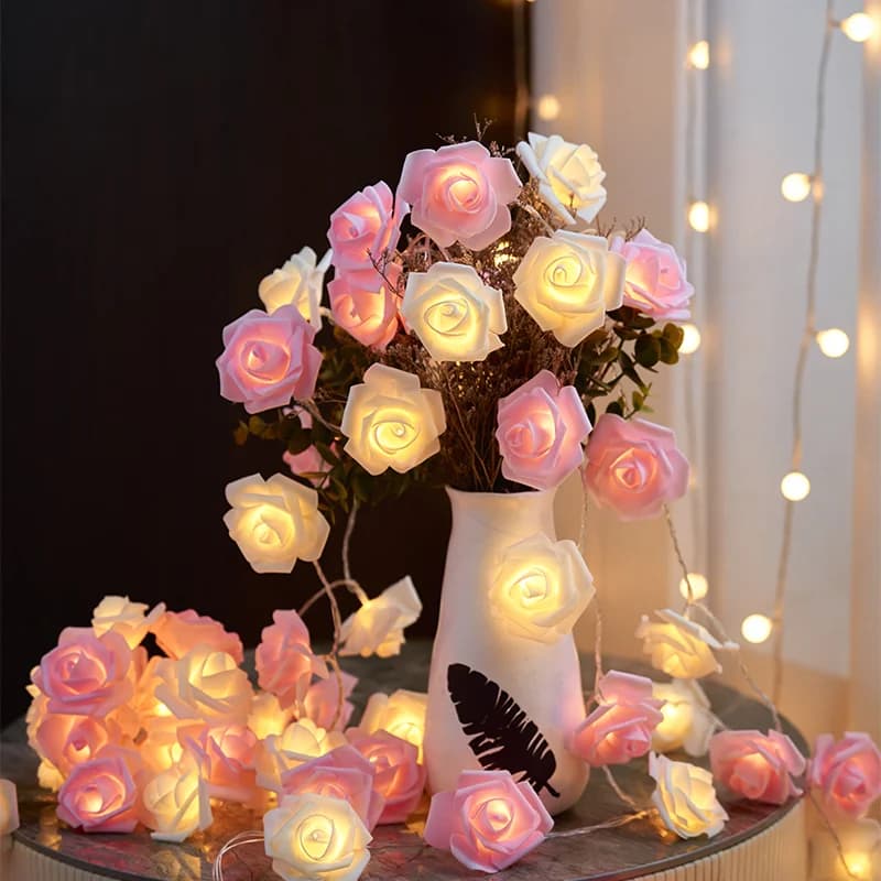 Luci a Corda con Rose Rosa per Camera da Letto, Luci LED a Batteria per Esterni, Illuminazione Romantica per Casa, Regali per la Festa della Mamma