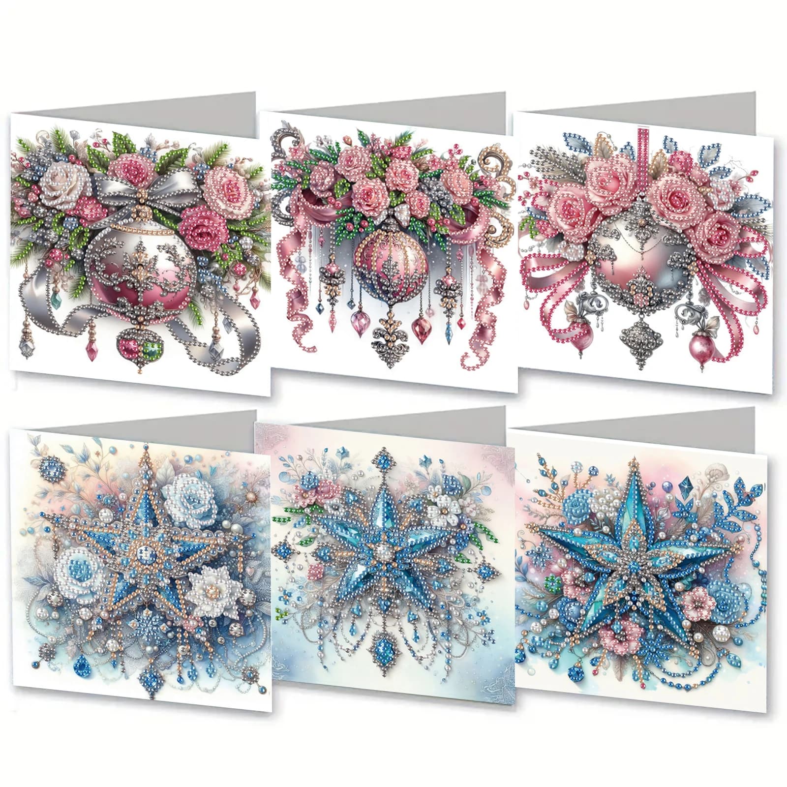 6-Piece DIY Diamond Painting Greeting Card with Envelope, Wishes and Wishes, Christmas Star Bell Theme Unique Design