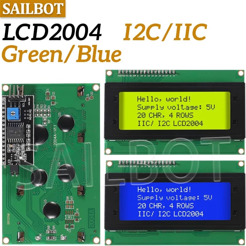1PCS LCD2004 + I2C LCD2004 20x4 2004A Blue Green Character LCD Screen IIC Module Serial Interface Adapter for Arduino