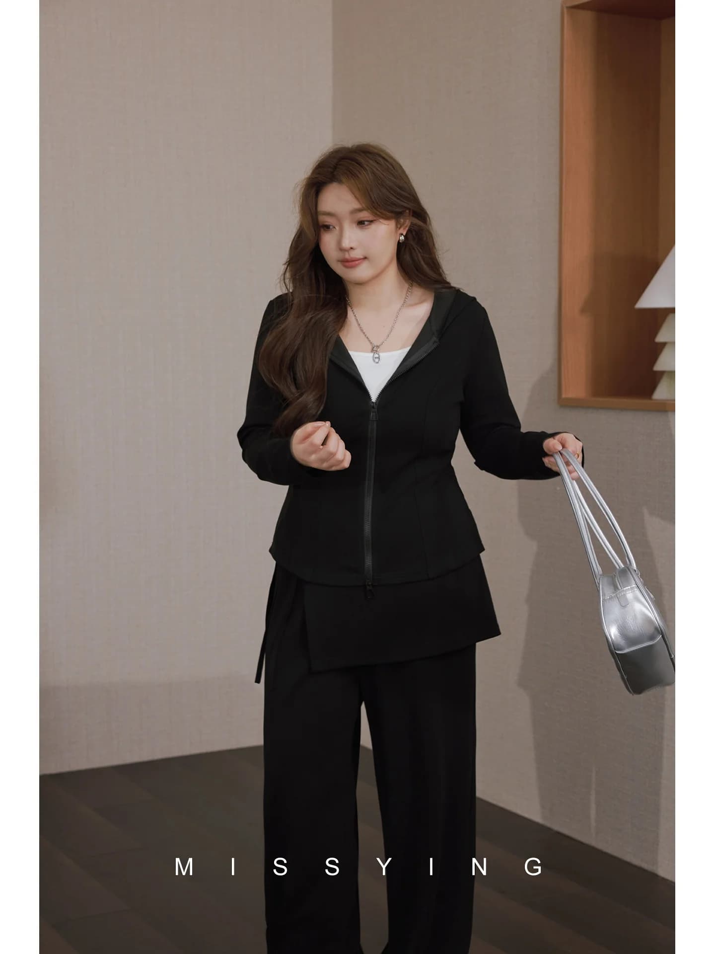 Comfortable Large Size Women's Sportswear Set Black Korean Style Hoodie And Long Pants Two-Piece Suite Casual Fashion Spring ...
