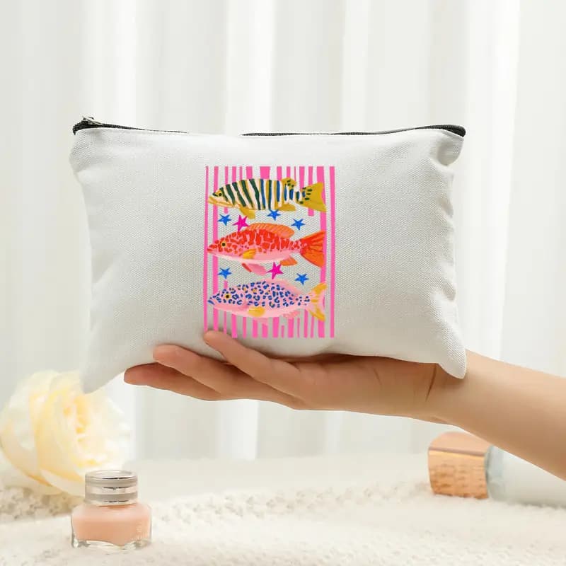 Borsa per cosmetici con stampa di pesci tropicali in stile maximalist, custodia da viaggio leggera e pieghevole con cerniera, regalo per gli amanti dei pesci tropicali