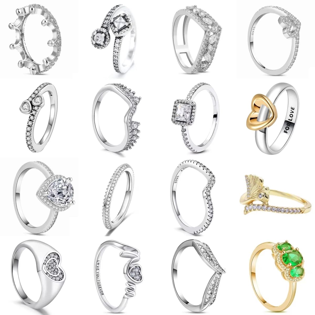 Sterling 925 Silver Rings with Ginkgo Crown and Leaves for Women, Cubic Zirconia, Heart Shaped Ring, Fashion Jewelry, Gift