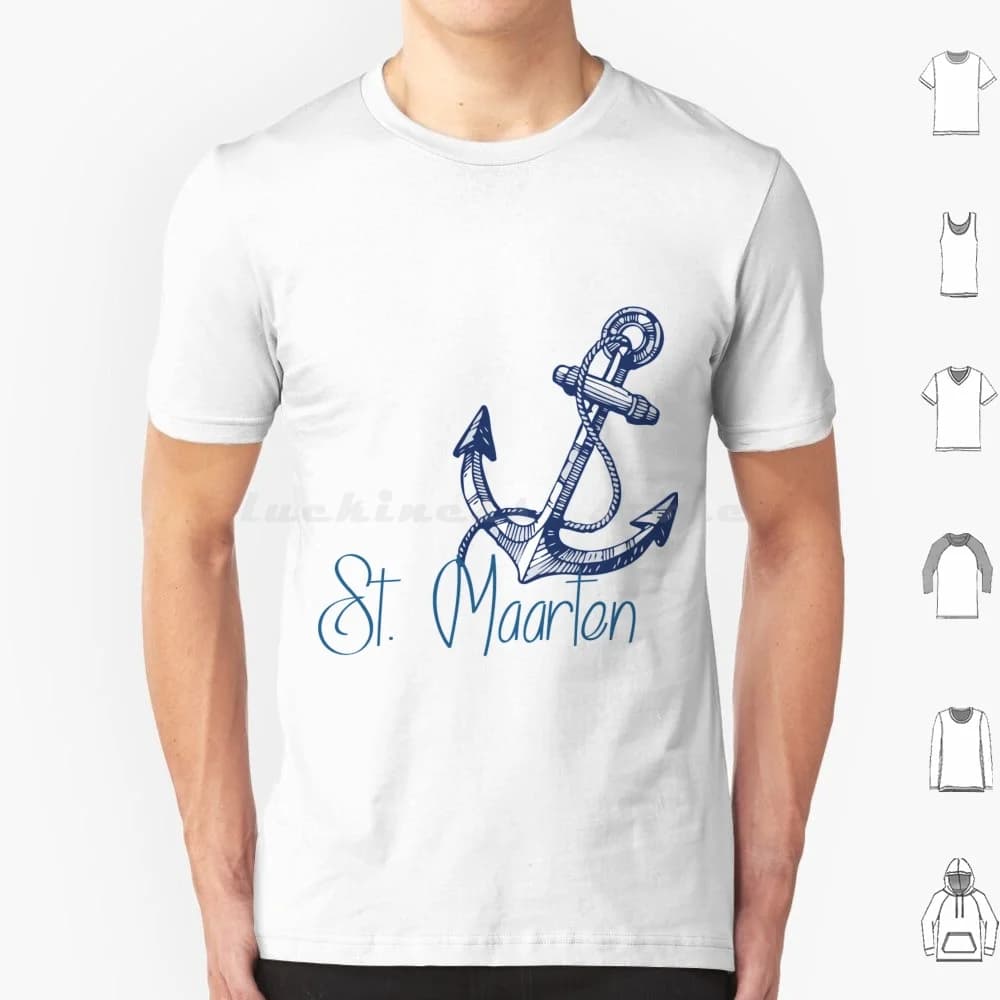 St. Maarten T Shirt 6xl Cotone Cool Tee St Maarten Sint Sint Maarten St Vacation Island Summer Anchor Ocean Sea Boat Wave Aj