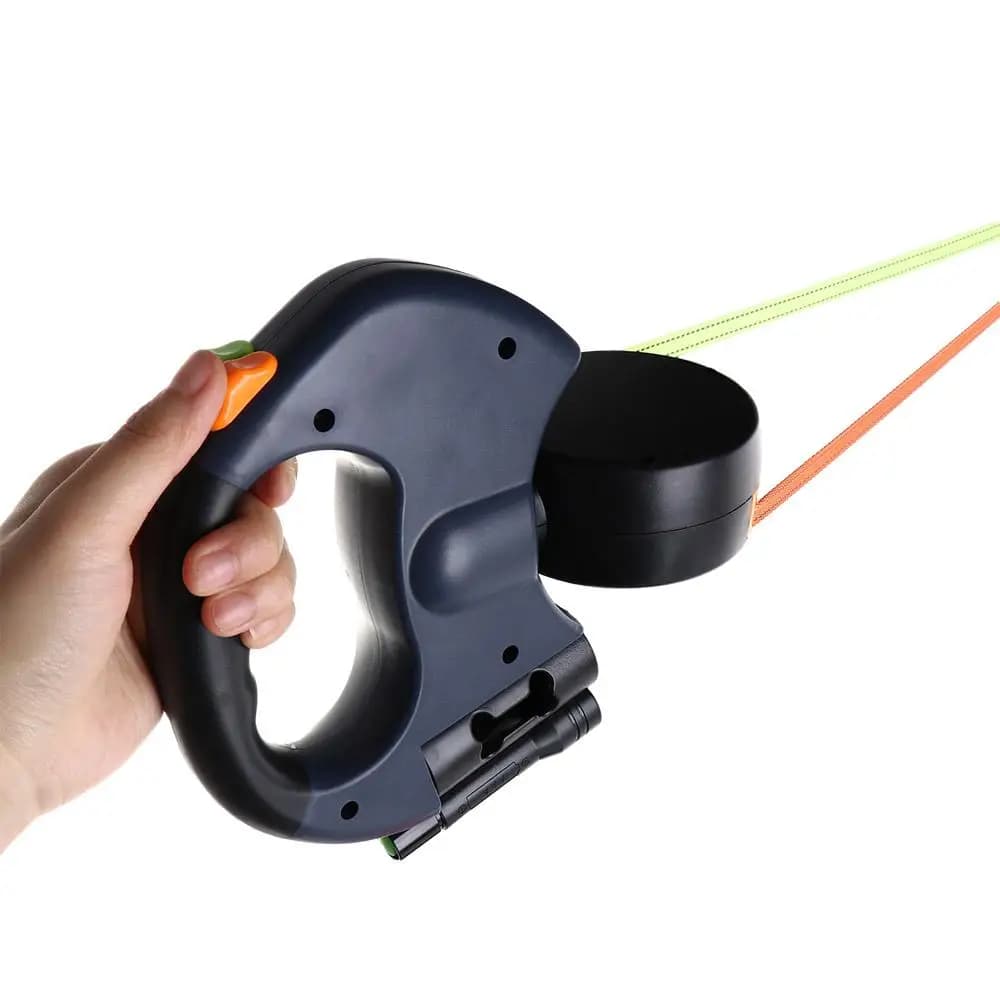 Guinzaglio Doppio per Cani con Luci, Regolabile, Riflettente, Retrattile, Corda Girevole in Nylon 3m, Cintura Retrattile Automatica per Cani