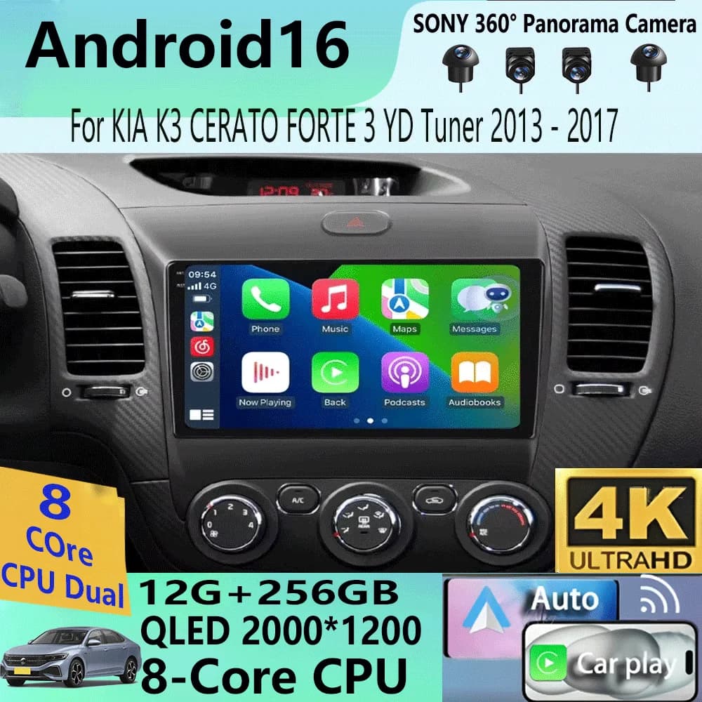 Autoradio Android 16 con Carplay per KIA K3 CERATO FORTE 3 YD Tuner 2013-2017, Lettore Video Multimediale con WIFI+4G DSP