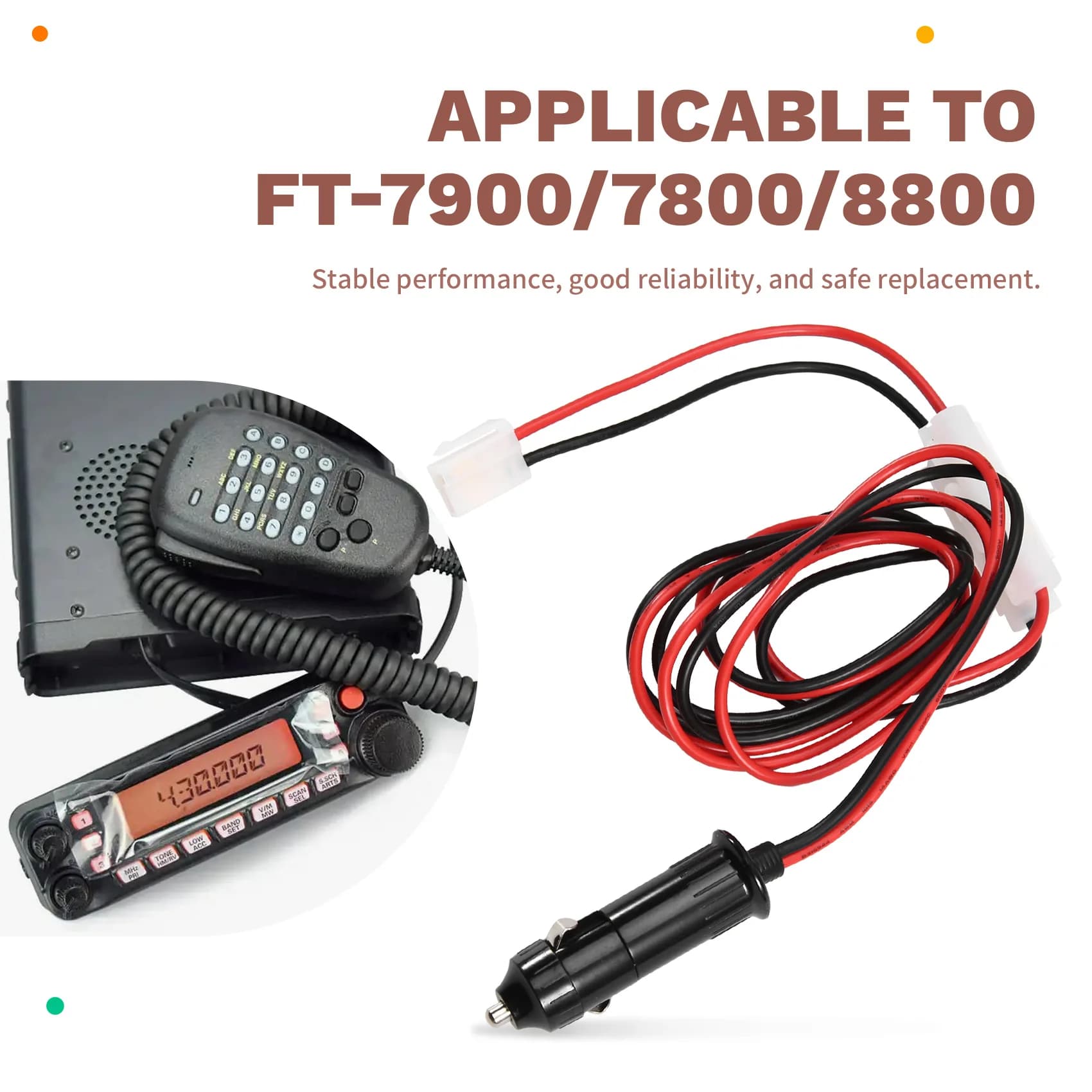 ABZZ-YAESU FT-7900/7800/8800/8900/1907 For Cigarette Lighter T Shape Power Cable Cord For Mobile Radio New
