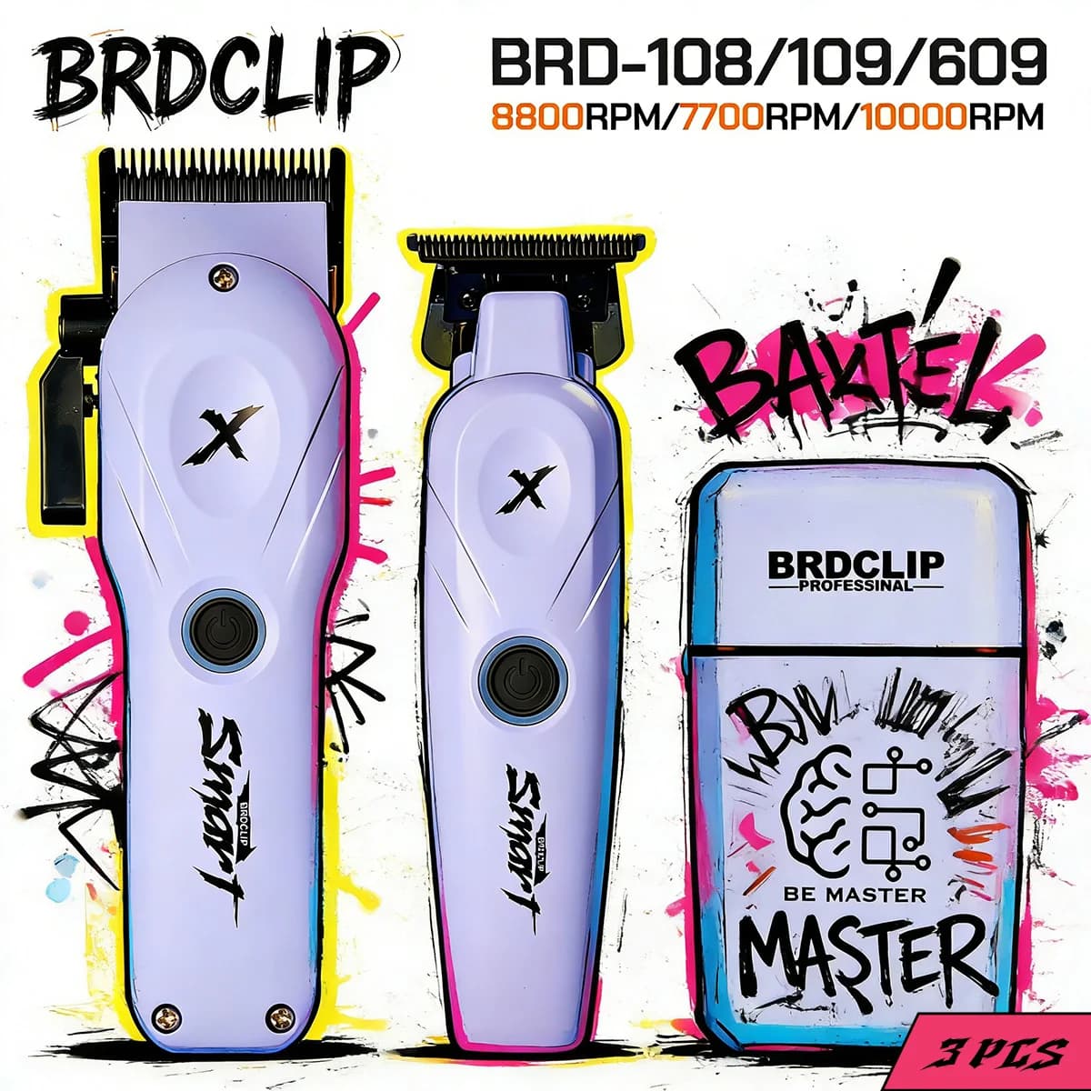 Professional Set BRDCLIP Series X for Barbiere, Haircut 8800rpm, Lamina Razor 10000RPM, Men's Hair Cutting Set